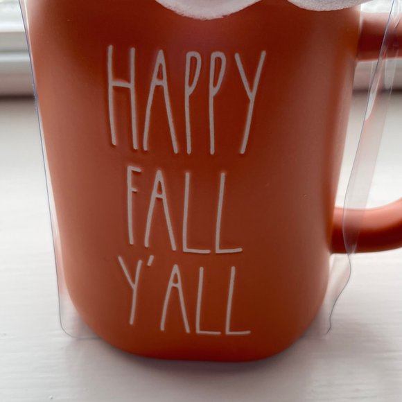 New Rae Dunn by Magenta Orange Ivory Happy Fall Y'all Gnome Mug with Lid - Picture 2 of 8